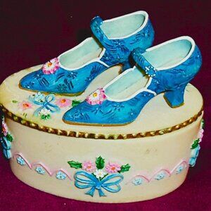 Vintage Harrods Of London Knightsbridge Mary Jane Blue Shoes Trinket Box